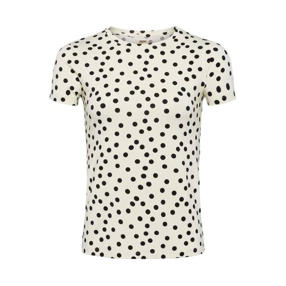 L'Agence Ressi Fitted Short Sleeve Tee in Ecru / Black Polka Dot Made in USA XS - Picture 1 of 8